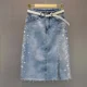 thumbnail image 2 of Falda vaquera de estilo europeo de cintura alta y adelgazante de longitud media para mujer, diseño con abertura lateral primavera verano 2024, 2 of 5