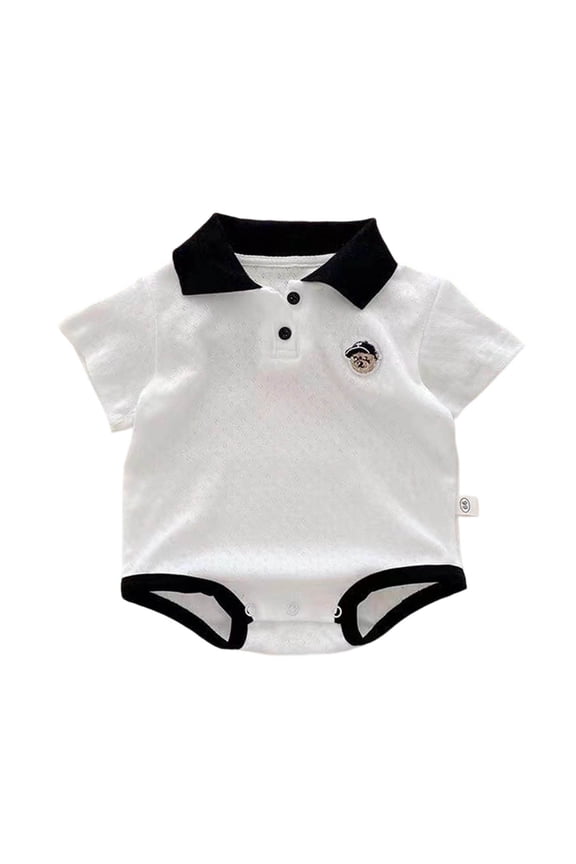 Baby Boy Short Sleeve Bodysuit Class A Soft Breathable Summer Cute Bear Print Newborn Snap Button Homewear One Piece 9-12 Months