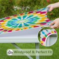 thumbnail image 6 of Colorful Rainbow Tie Dye Spiral Pattern Square Fitted Tablecloth with Elastic Edge,Square Table Cover,Washable Elastic Table Cover for Home Kitchen Party Decor 34"x34", 6 of 6