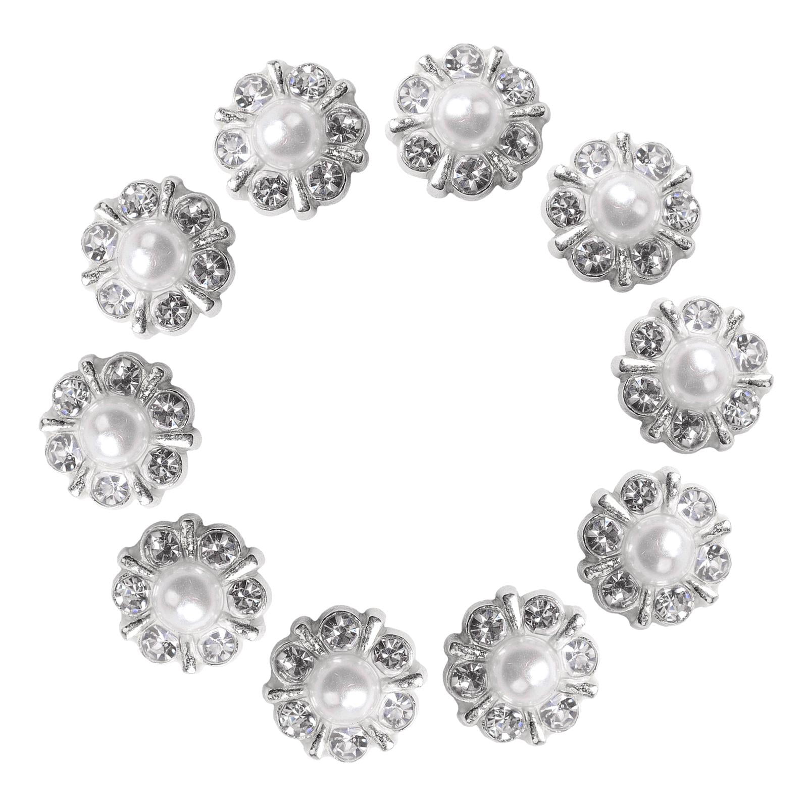 10Pcs Pearl Rhinestone Buttons Vintage Metal Button Alloy Diamante Flower Crystal  Buttons DIY Hair Clip/Bows Wedding Decoration SewingAccessories
