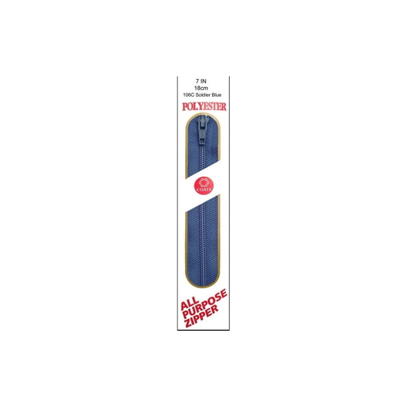 Coats All-Purpose Plastic Zipper 7"-Soldier Blue