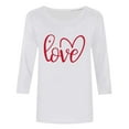 thumbnail image 4 of mihongmao Valentine Shirts for Women Loose Crewneck Ladies' Hearted-Printed Round Neck Three Quarter Sleeve 3/4 Sleeve T-shirt Loose White L, 4 of 5