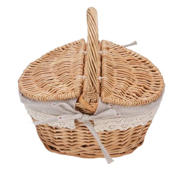 Suodoka Double‑Lid Wicker Picnic Basket with Removable Cotton Liner, Comfortable Handle, Ideal for Outdoor Travel & Food Storage