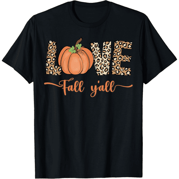 Women's Love Fall Y'all Leopard Print Pumpkin Thanksgiving T-Shirt
