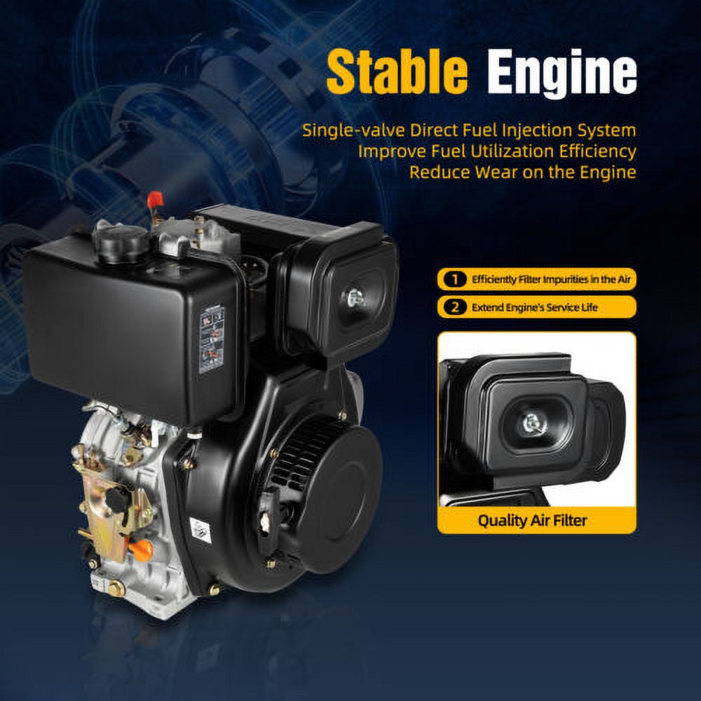 10HP 4 Stroke Diesel Engine Heavy-Duty Single Cylinder 1" Shaft 418CC Air-Cooled