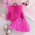 thumbnail image 6 of ZHOGXU Child Girl Outfits Solid Color Long Sleeve Top Solid Bowknot Skirt Two Pieces Set Spring And Summer Fashion Wear，Red，Xxl, 6 of 7
