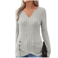 thumbnail image 2 of Tunic Sweaters for Women Long Sleeve Shirts V Neck Tops Fall Winter Ribber Knit Pullover Blouse Gray M, 2 of 5