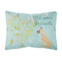 Carolines Treasures BB7589PW1216 Welcome Friends Fawn Great Dane Cropped Ears Canvas Fabric Decorative Pillow , 12H