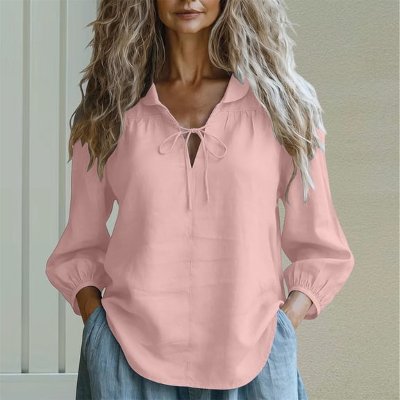 Endives Womens Tops Tie Up Blouse Casual Top Elegant Loose Ladies Shirts Thin Breathable Tops Spring Summer