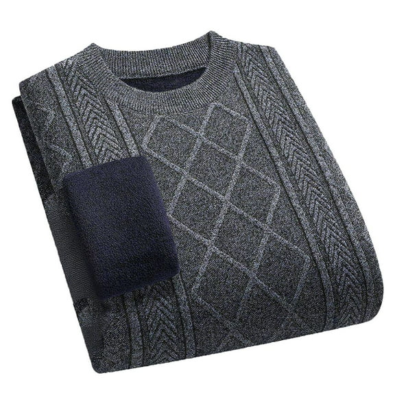 qelini Plaid Sweaters for Men Crewneck Pullover Knitted Sweaters Solid Long Sleeve Tops Thermal Warm Blouses