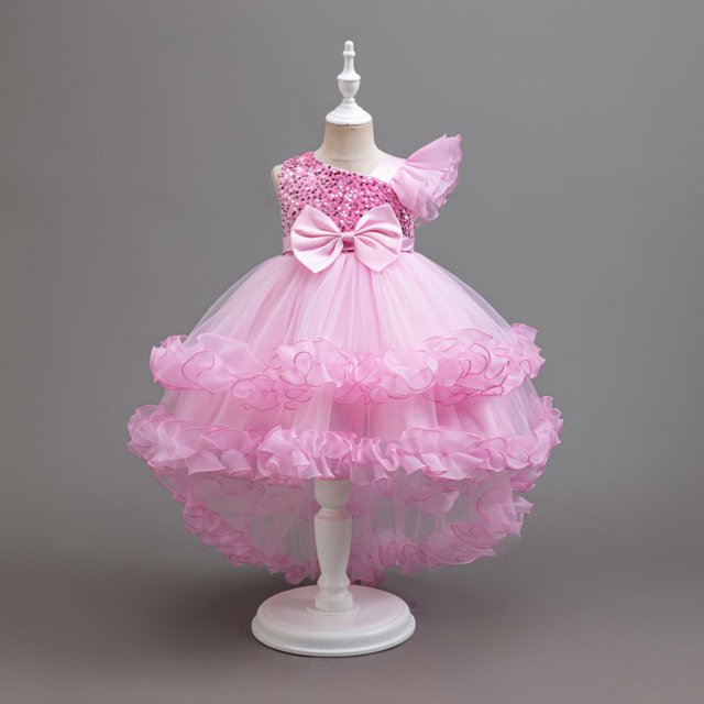 LOVZFMLL Female Kid Summer Short Sleeve Ruffled Lace Round-Neck Embroidery Mesh Princess Bow Skirt