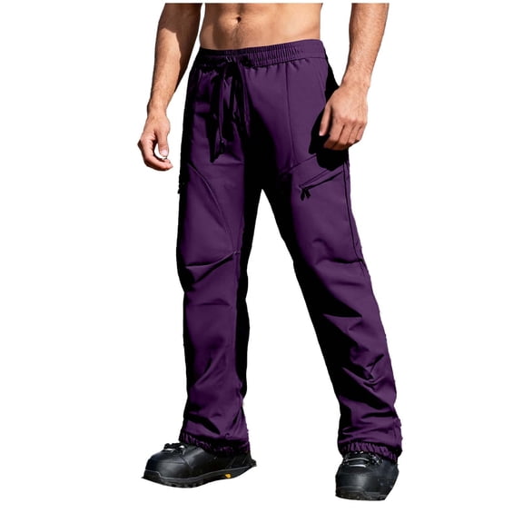 Men's Snow Ski Pants 3-In-1 Waterproof Windproof Detachable Lined Thicken Warm Outdoor Trousers With Pockets (XL, Purple-A)