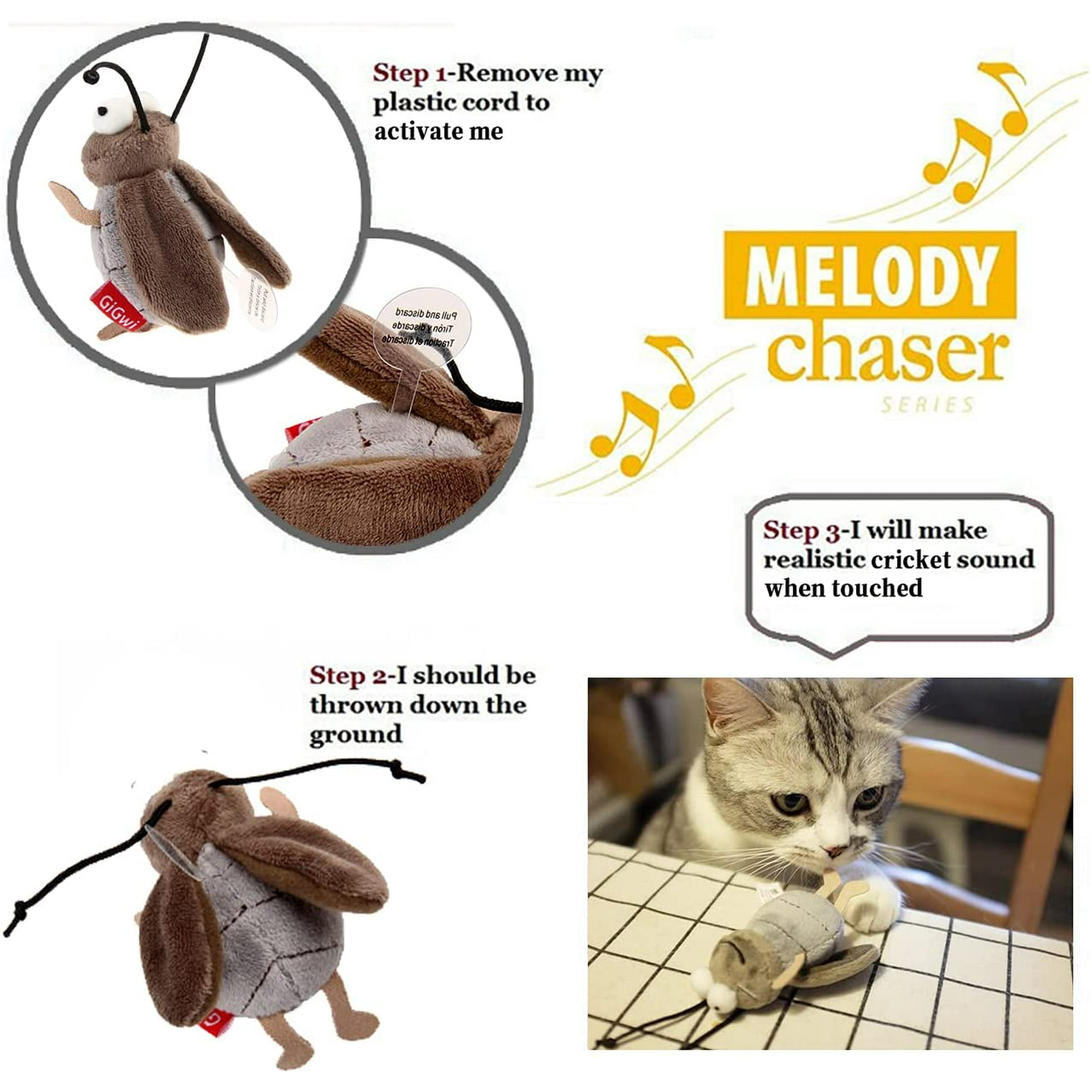 GiGwi Interactive Cricket Cat Toy Automatic Cricket Squeaky Cat Toys Play and Squeak Electronic Cricket Toy for Cats Kitten Indoor