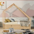 thumbnail image 2 of CRO Decor Twin Size Wooden House Bed With Twin Size Trundle (Natural), 2 of 10