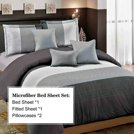 HGMart Bed Sheet Set Collection - 4 Piece Brushed Microfiber Bedding Sheet Set - Fade and Stain Resistant Hypoallergenic Deep Pocket Bedspread Set - Striped Gray, Twin