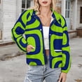 thumbnail image 3 of Jackets for Women Winter Coat Jackets Flannel Stand Collar Jacket(Green Blue Abstract Geometric Shapes,Size:S-4XL), 3 of 7