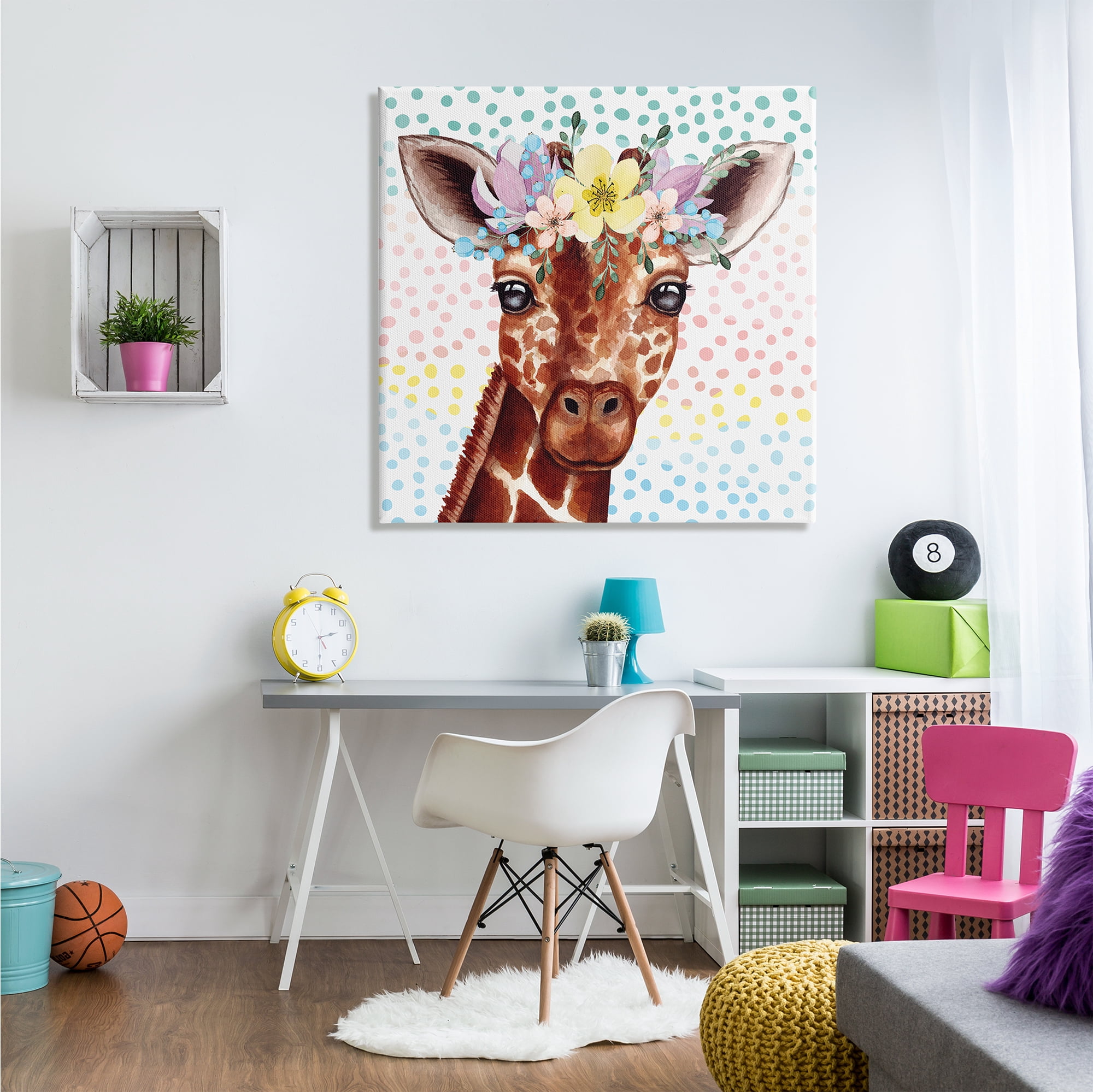 Stupell Industries Chic Giraffe Spring Floral Crown Rainbow Polka Dot Ombre, 36 x 36, Design by ND Art