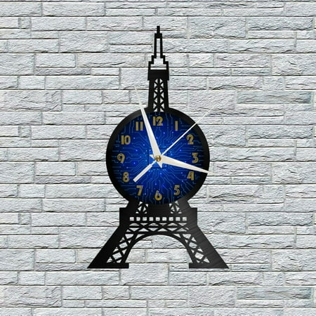 Tower Decoration Vinyl Wall Clock, Vinyl Record Clock Wall Art Silent & Non-ticking(12 inchs B)