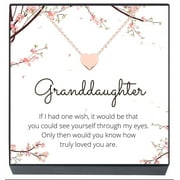 Granddaughter Jewelry Heart Necklace Gift from Grandma, Grandpa, Grandparents,"One Wish" Jewelry for Girls, Teens, Women, Christmas, Stocking Stuffer (rose gold plated)