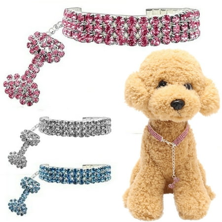 Crystal Pet Collar Charm - 3 Rows Bling Rhinestone Dog Necklace Collar Crystal &Pendant Pet Puppy Accessory