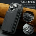 thumbnail image 3 of For iPhone 15 Pro PU Leather Wallet Phone Case,Compatible with Mag-Safe,Magnetic Detachable Card Holder,Back Flip Kickstand,2-in-1 Heavy Duty Shockproof RFID Blocking Phone Case,Black, 3 of 10