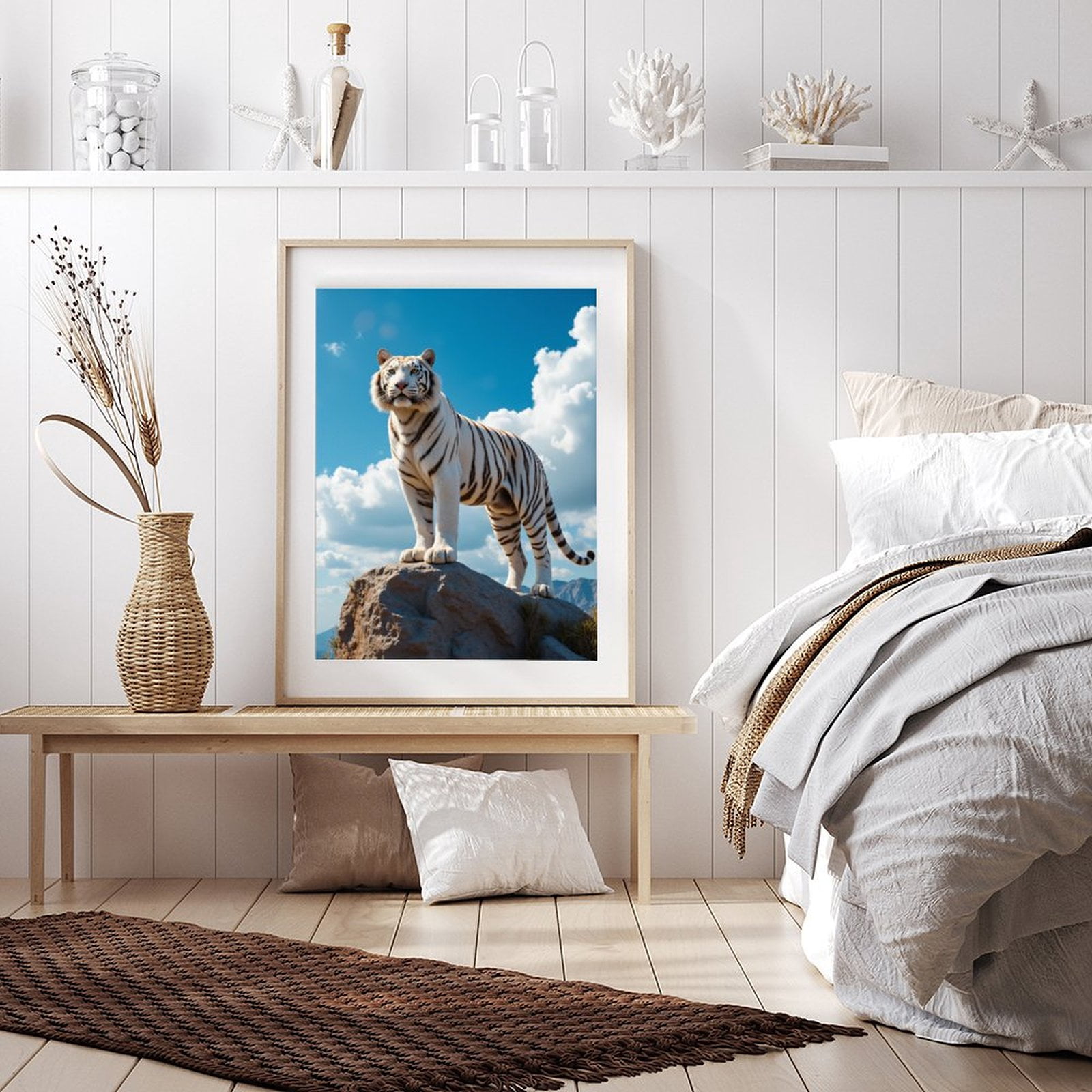Diamond Art Kit for Adults, White Tiger Majestic Rock Sky Diamond Painting for Adults Beginners, 5D DIY Diamond Art Painting Kits, Colorful Diamond Painting Craft for Home Decor 12x16
