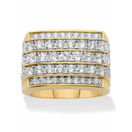 PalmBeach Jewelry Men's Round Multi Row, Step Top Cubic Zirconia Ring 2.99 TCW in Gold-Plated or Platinum-Plated