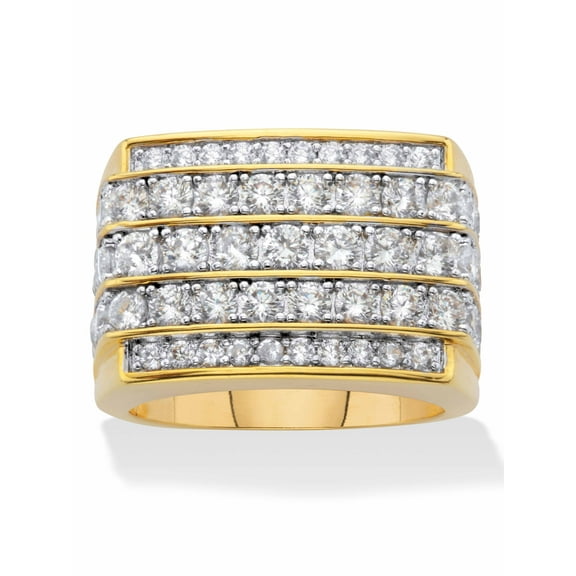 PalmBeach Jewelry Men's Round Multi Row, Step Top Cubic Zirconia Ring 2.99 TCW in Gold-Plated or Platinum-Plated