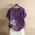 thumbnail image 1 of JUNWELL Femmes Tops Dégagement Mode Femmes Été en Vrac Imprimé Rond T-Shirt Manches Courtes Blouse Décontractée Tops, 1 of 3