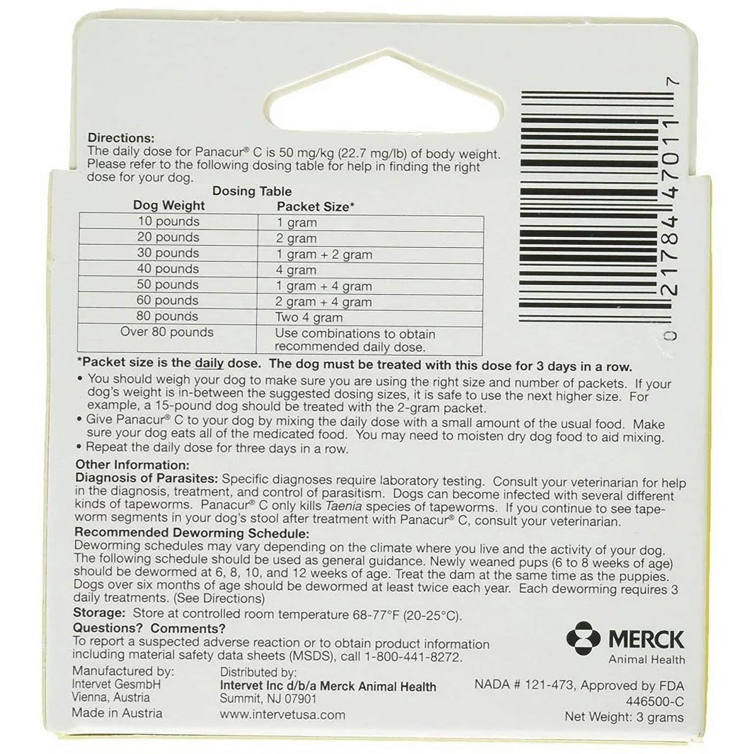 Panacur C Canine Dewormer Dogs 1 (3 Packets) Gram Each Packet Treats 10 lbs (Fivе Расk, Yellow)