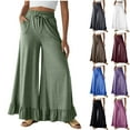 thumbnail image 5 of qucoqpe Trendy Linen Wide Leg Pants for Women Cozy Solid Drawstring Elastic High Waist Pockets Flowing Trousers, 5 of 5