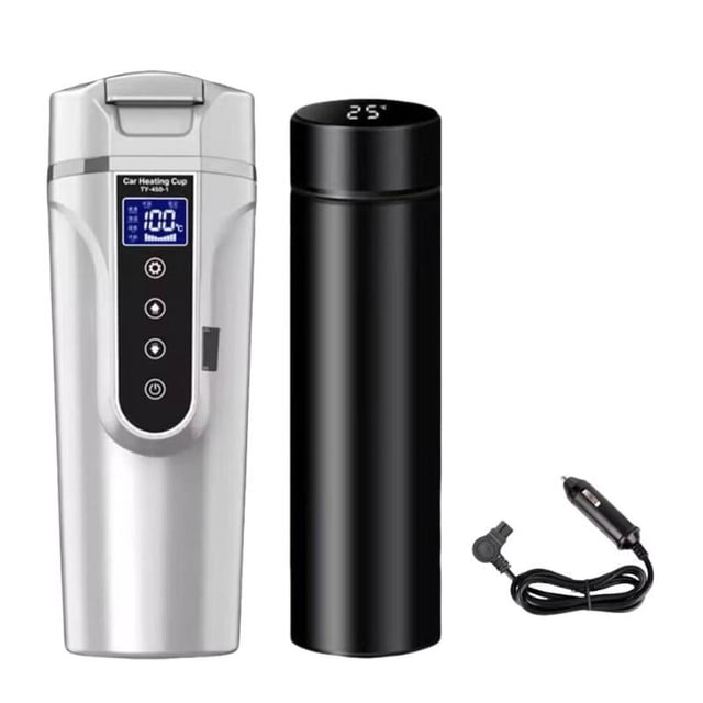 Hervidor de agua para coche de 12 V y 24 V, taza de viaje para café, hervidor de agua para coche, calentador de coche Blanco
