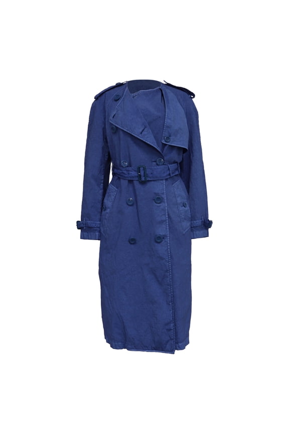 Pre-Owned Burberry Collarless Double Breasted Trench Coat in Blue Polyamide