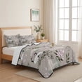 thumbnail image 5 of Quilts Twin Size Bedding Set, White Crane Lightweight Quilted Comforter, Pink Chery Blossom Vintage Pine Banches Cloud Soft Reversible Bedspread Coverlet with Pillow Covers for All Season, 68" x 86", 5 of 9