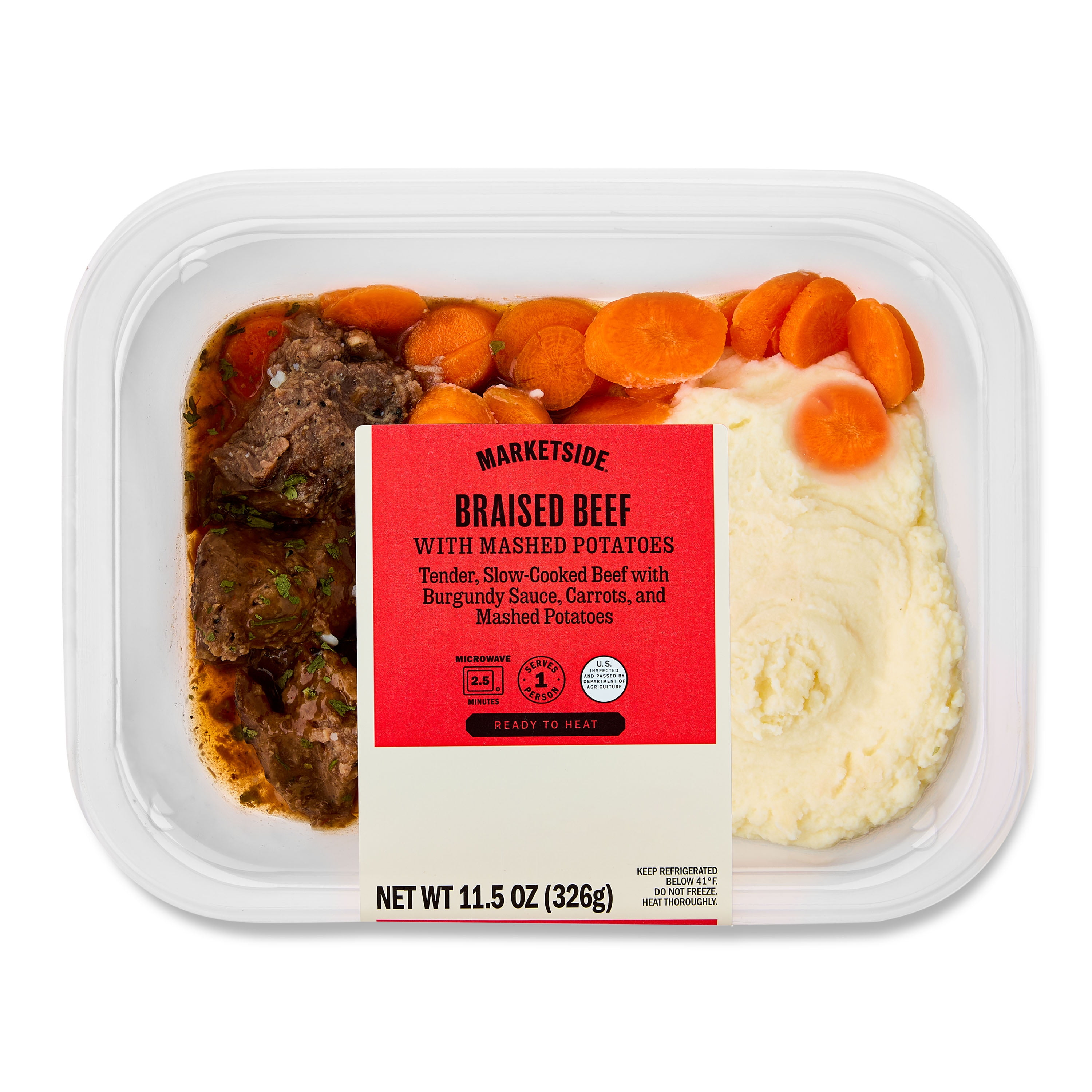 (4 pack) Marketside Braised Beef with Mashed Potatoes, Microwave Ready Prepared Meal, Single Serve, 11.5oz (Fresh)