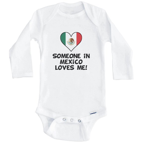 Someone In Mexico Loves Me Mexican Flag Heart One Piece Baby Bodysuit (Long Sleeve), 0-3 Months White