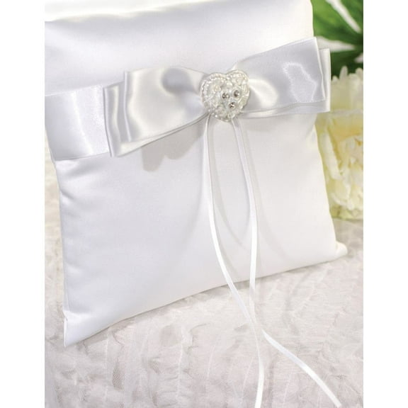 Rhinestone Pearlized Heart Rose Bouquet Wedding Ring Bearer Pillow
