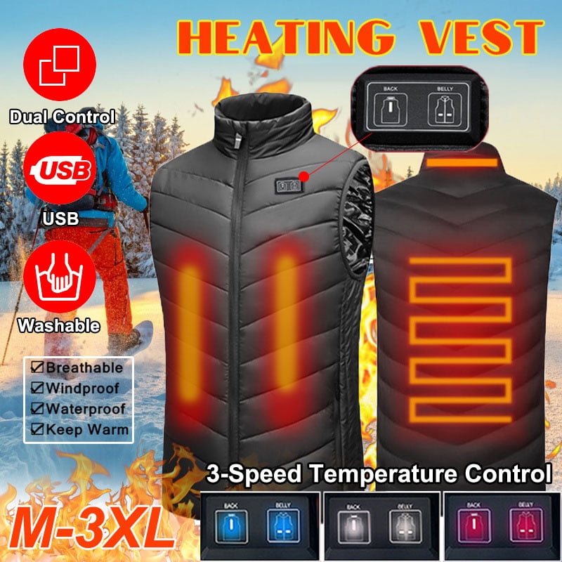 USB Electric Heated Vest Heating Coat Washable Body Winter Warmer Windproof 