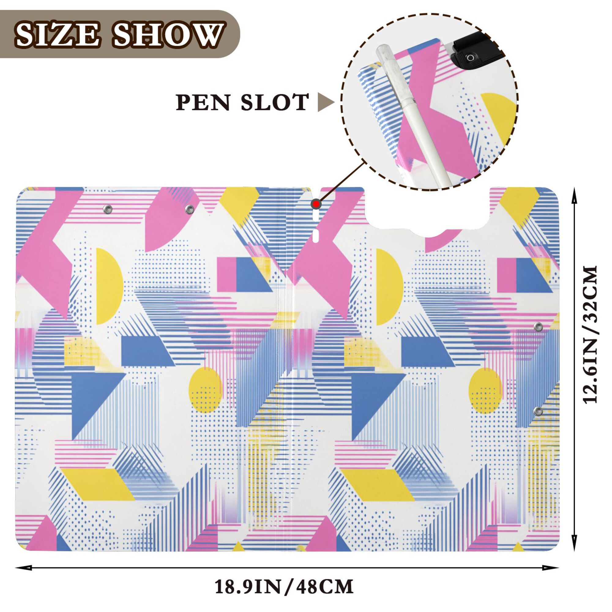 FORMRS A4 Clipboard Folder with Pen Holder Horizontal Foldable School Office Binder, Retro Simple Shapes