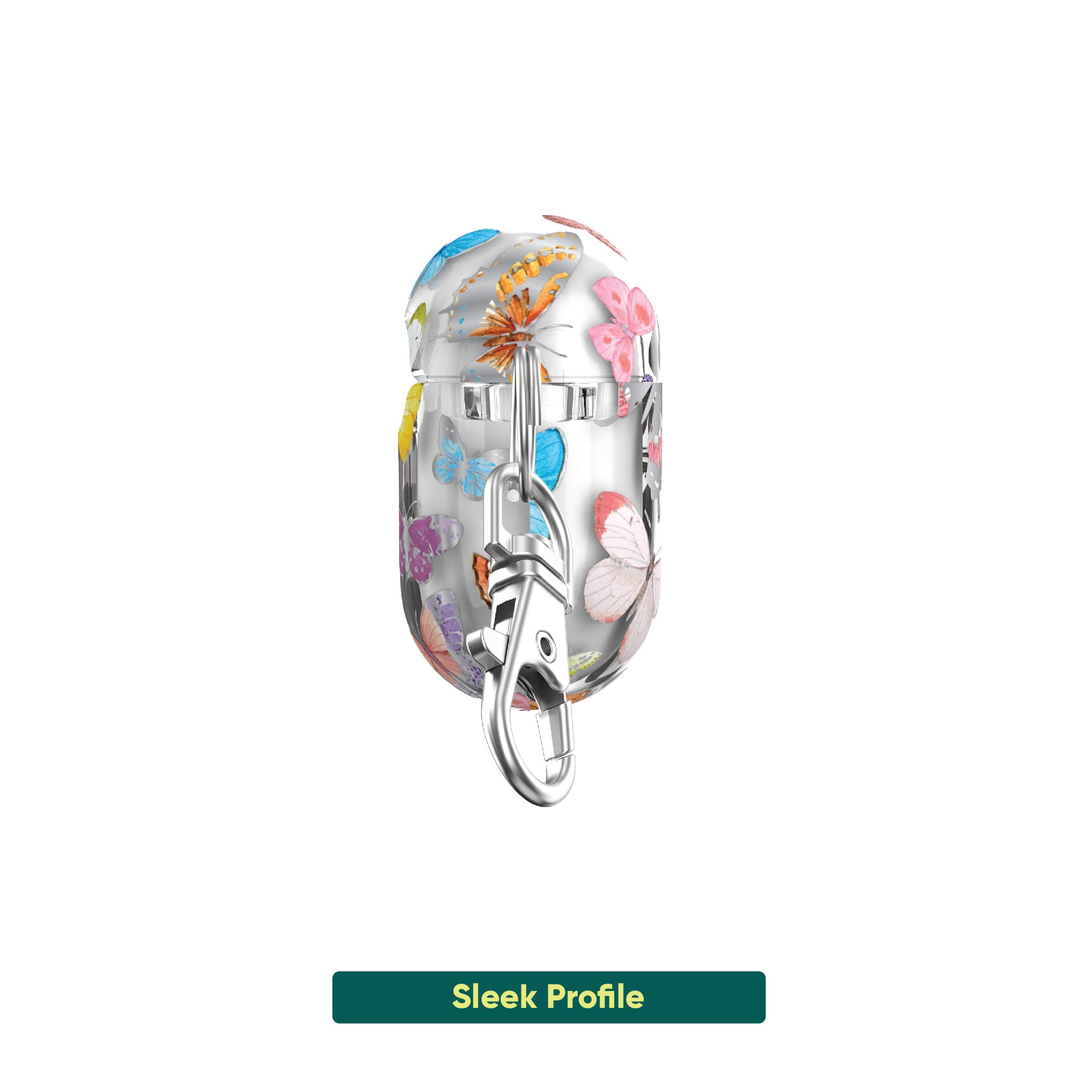 onn. Charging Case Cover with Keychain Clip for Apple AirPods Pro (1st, 2nd generation) - Multicolored Butterflies