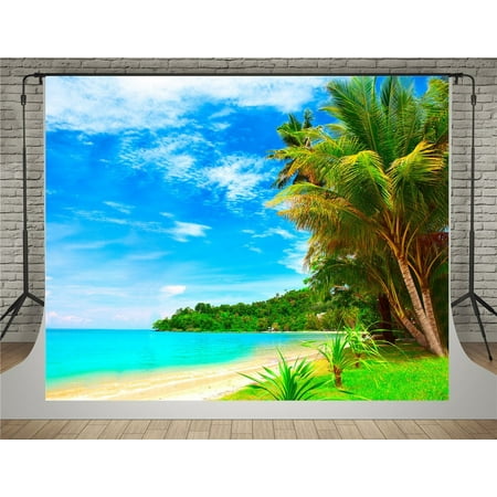 Image of GreenDecor 5x7ft Sea Photographic Backgrounds Beach Surf Sun Photography Blue Sky Suuny Backdrop