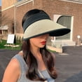 thumbnail image 3 of Wide Brim Empty Top Adjustable Buckle Sun Hat Summer Patchwork Color Women Sunshade Hat, 3 of 8