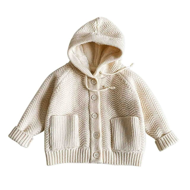 Suéter de punto para niños, de color liso, versátil para primavera e invierno, con capucha, de poliéster.