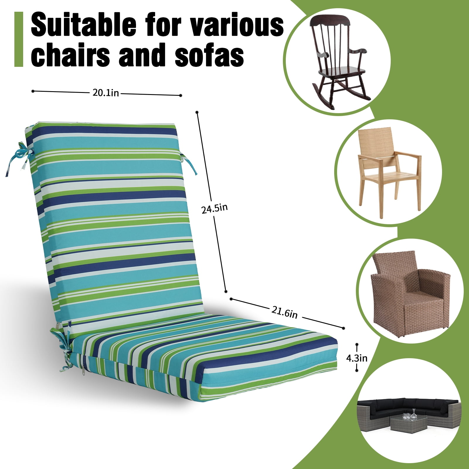 FKS LIFE Outdoor Seat Cushion Set, 20" x 20" x 4" Patio Furniture Chair Cushions Replacement for Sofa Couch 2 Set