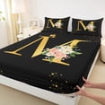 thumbnail image 3 of Homewish Initial M Letter Twin Sheet Sets, Butterfly Rose Floral Twin Fitted Sheet, Black Gold Sequin Print Flat Sheet, Lightweight Room Decor, 3-Piece, 3 of 7