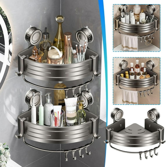 Organization and Storage - Bathroom Suction Organizer Corner Shower Shelf Suction Cup Wall Mounted Basket Triangles Bath Rack No-Drill Storage Holders Punch Storage Rack For Shampoo