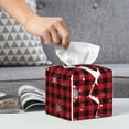 thumbnail image 6 of Fuzoiu Christmas Tree Buffalo Plaid Print Tissue Box Cover Holder, Square Leather Tissue Box,PU Leather Decorative Organizer for Tabletop, Bathroom, Car, Office, 6 of 7
