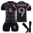 thumbnail image 3 of YiLe 2324 International Miami Away Game Soccer Jersey Three Piece Set, Sports Workout Superior Quality Short Sleeved Soccer Jersey, Exquisite Print #9 Suarez Black Soccer Jersey for Adult #9/M, 3 of 3