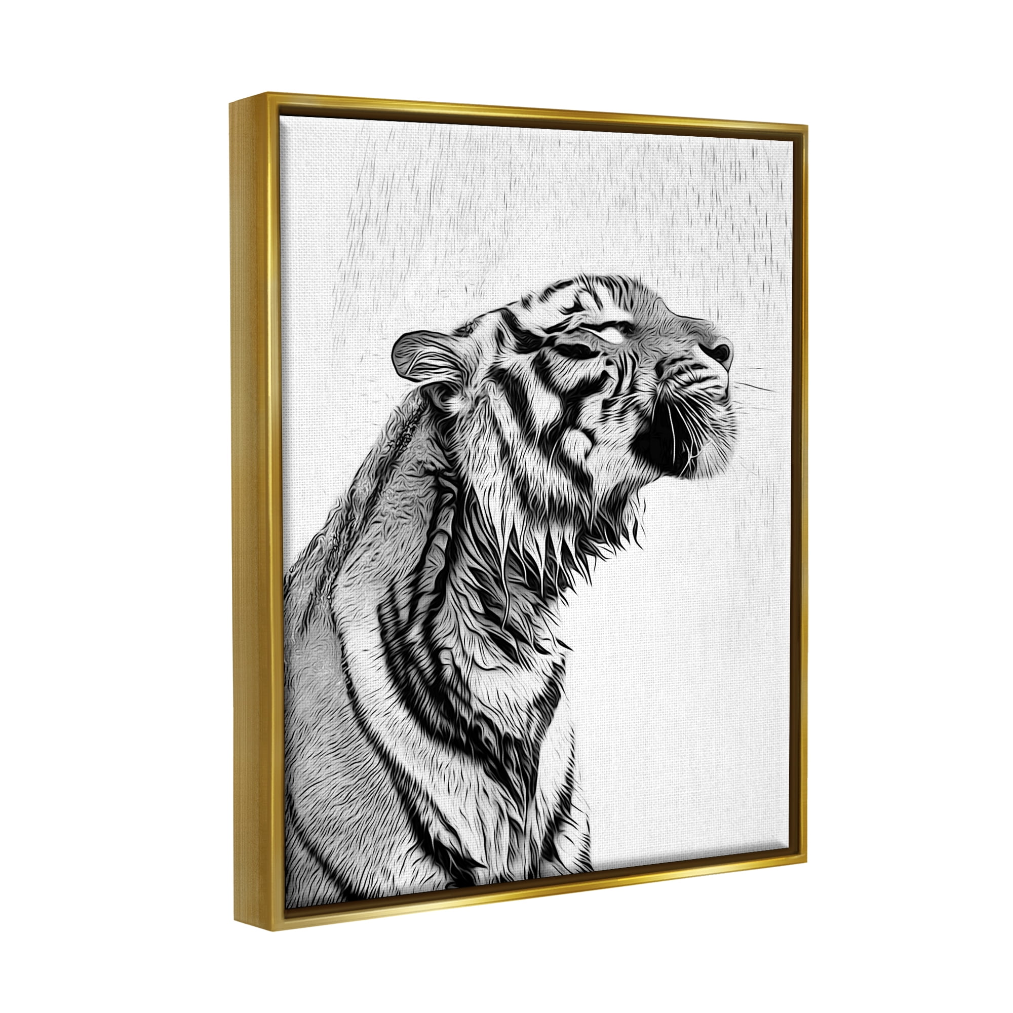 Stupell Industries Tiger Bathroom Splash Animals & Insects Painting Gold Floater Framed Canvas Art Print Wall Art, 17 x 21