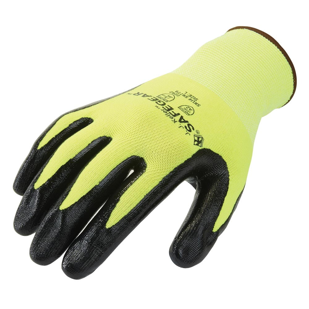 SAFEGEAR Nitrile Gloves X-Large, 3 Pairs - ANSI Level A2 Cut-Resistant Black Nitrile & Lime Green Elastic Knit Gloves, Latex Free, Work & Gardening Gloves for Men and Women